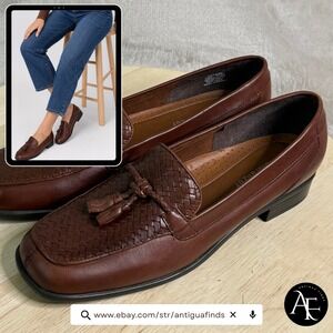 Naturalizer Brown Leather Woven Tassel Loafers Women 7.5 N Made in Brazil 727A36